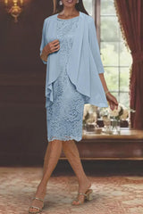 Tea-Length Mother of the Bride Sheath/Column Jewel Neck Dresses