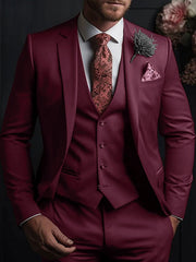 Three-Button Single Breasted Tailored Fit Wedding Suit For Men