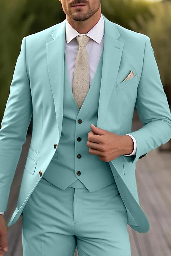 Three-Piece Single-Breasted Tailored Fit Wedding Suit For Men With Two Buttons