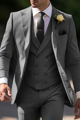 Three-Piece Tailored Fit Single-Breasted Wedding Suit For Men With Two Buttons