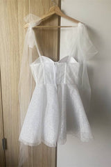 Tie Homecoming Dress Shoulder White Spraying A Line Short Party Cocktail Dress