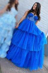 Tiered Prom Dress Ruffle Sequin Embroidery Corset Long Prom Gown Evening Dress