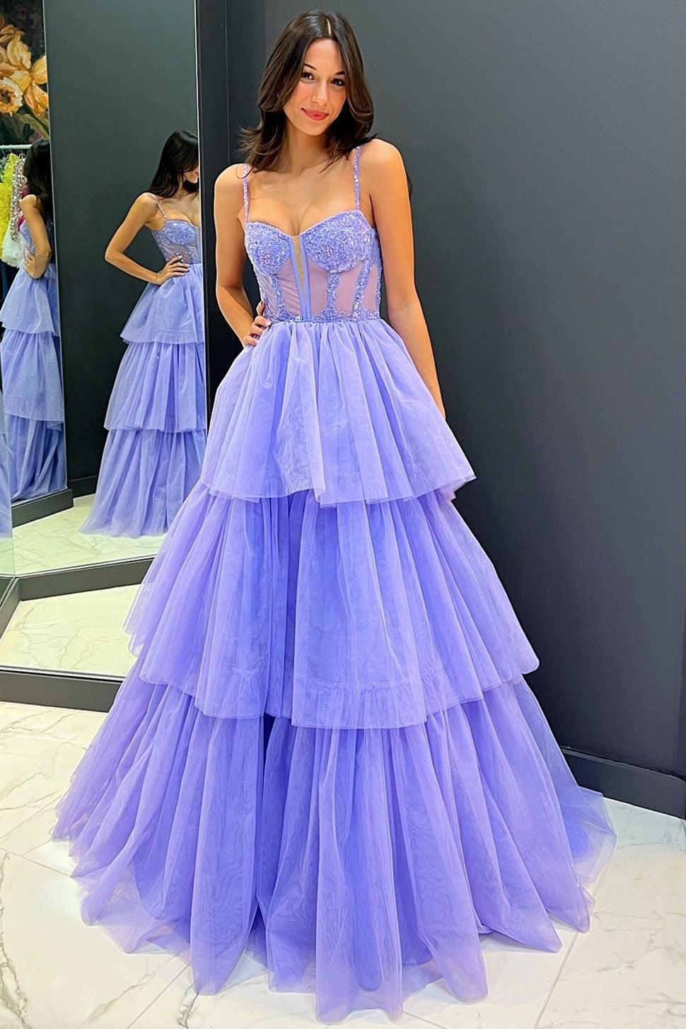 Tiered Prom Dress Ruffle Sequin Embroidery Corset Long Prom Gown Evening Dress