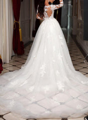 Trumpet Mermaid Long Sleeves Tulle Wedding Dress Appliques Lace