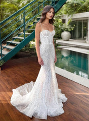 Trumpet Mermaid Sweetheart Sleeveless Sequined Wedding Dress