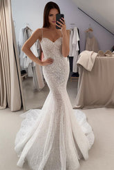 Trumpet Mermaid Sweetheart Sleeveless Sequined Wedding Dress
