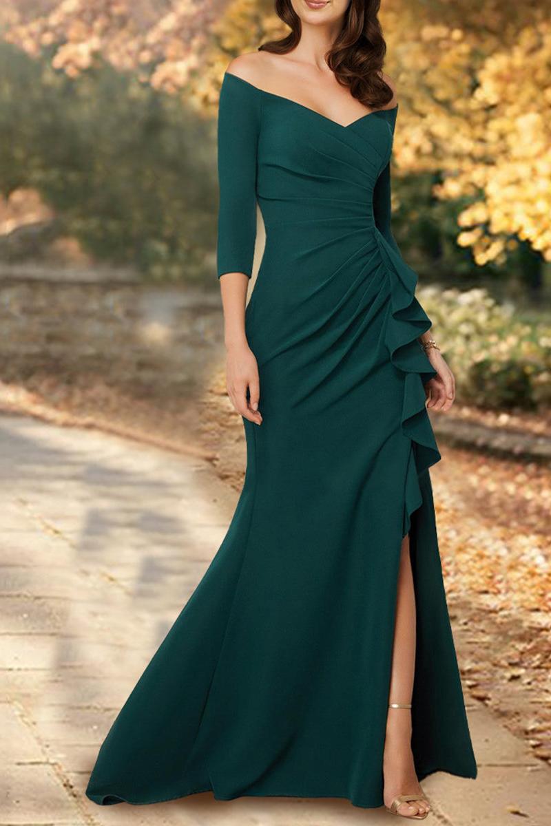 Trumpet/Mermaid Gown with 3/4 Sleeves and Sweep Train for the Bride's Mother