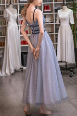 Tulle Beaded Tea Length Formal Evening Dress