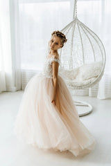 Tulle Lace Appliques Bowknot Princess Flower Girl Dress