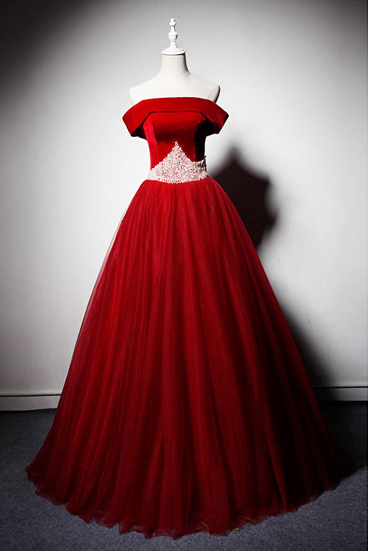 Tulle Prom Dress Beaded Long Formal Evening Dress