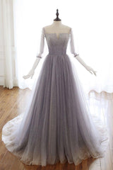 Tulle Prom Dress Sequin Long Formal Evening Dress