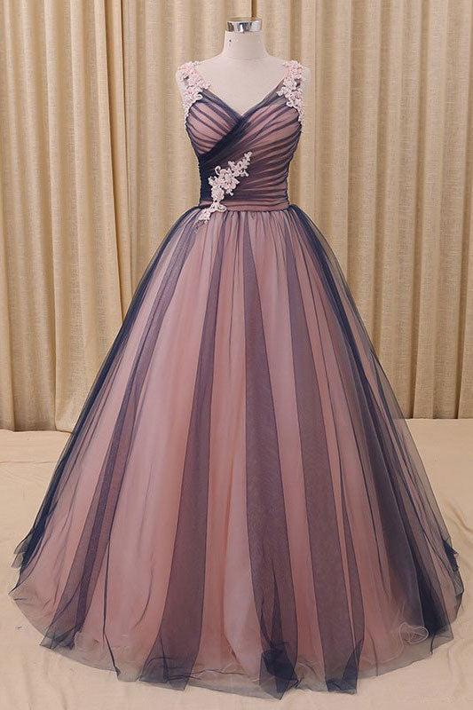 Tulle Prom Dress V Neck Long Evening Gown Evening Dress
