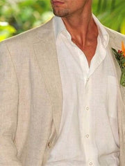 Two-Button Single-Breasted Linen Suit Set For Men Tailored Fit