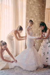 Two Piece High Neck Wedding Dress Long Sleeve Lace Appliqued Mermaid Bridal Gown