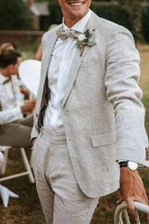 Two-Piece Men's Linen Suit In Solid Colors Tailored Fit With Single Breasted Two-Button Design