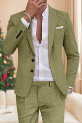 Two-Piece Solid Colored Linen Suit For Men Tailored Fit With Single Breast And Two Buttons