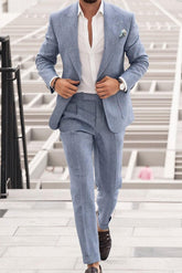 Two-Piece Solid Colored Linen Suit For Men Tailored Fit With Single Breast And Two Buttons