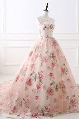Unique Crew Neck Prom Dress Printing Long Prom Gown Formal Gown Evening Dress