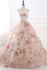 Unique Crew Neck Prom Dress Printing Long Prom Gown Formal Gown Evening Dress
