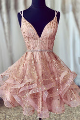 Unique Homecoming Dress Pink Tulle Short Party Cocktail Dress