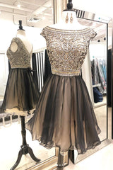Unique Homecoming Dress Round Neck Beaded Tulle Short Party Cocktail Dress