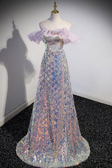 Unique Off the Shoulder Prom Dress Sequin Long Evening Dress