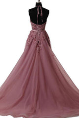 Unique Tulle Prom Dress Lace Appliques Long Formal Gown Evening Dress