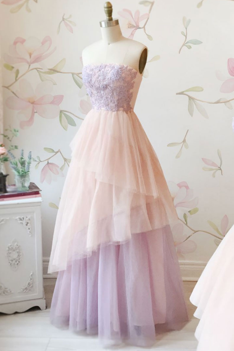 Unique Tulle Prom Dress Lace Long Evening Dress