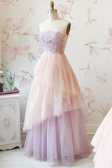 Unique Tulle Prom Dress Lace Long Evening Dress