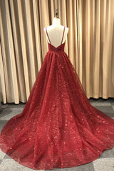 Unique V Neck Prom Dress Tulle Long Formal Gown Evening Dress