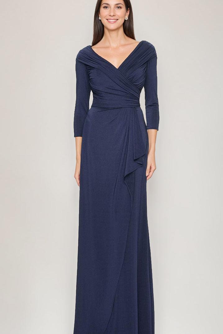 V-Neck 3/4 Sleeve Ruched Sheath Dress with Ruffles for Mothers of the Bride & Groom