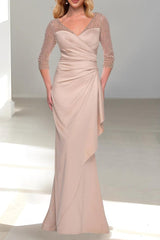 V-Neck 3/4 Sleeve Trumpet/Mermaid Mother of the Bride Dress with Beading