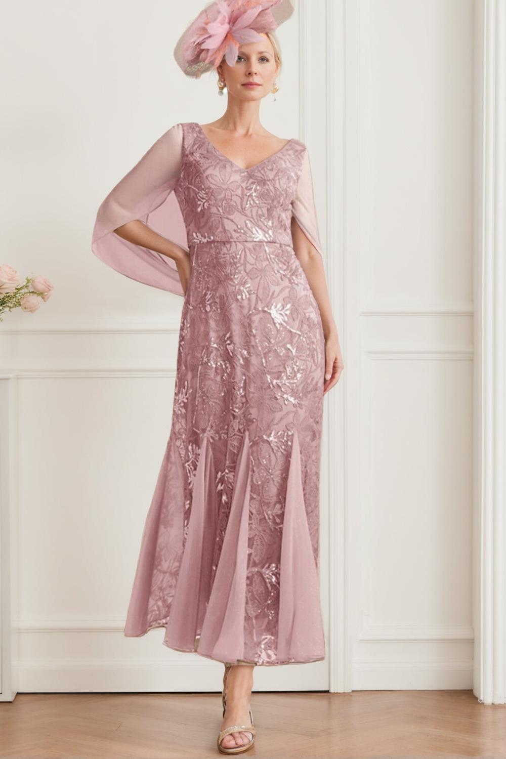 V-Neck A-Line Princess Ankle-Length Mother of the Bride Dress in Solid Dressystars V-Neck A-Line Princess Ankle-Length Mother of the Bride Dress in Solid Dressystars