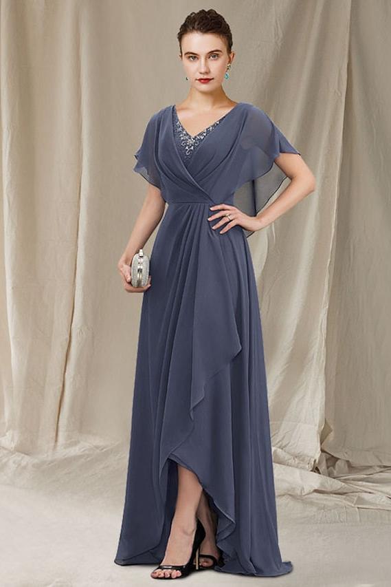 V-Neck A-Line Princess Asymmetrical Mother of the Bride Gown