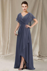 V-Neck A-Line Princess Asymmetrical Mother of the Bride Gown