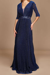 V-Neck A-Line Princess Gown with 3/4 Sleeves for the Mother of the Bride