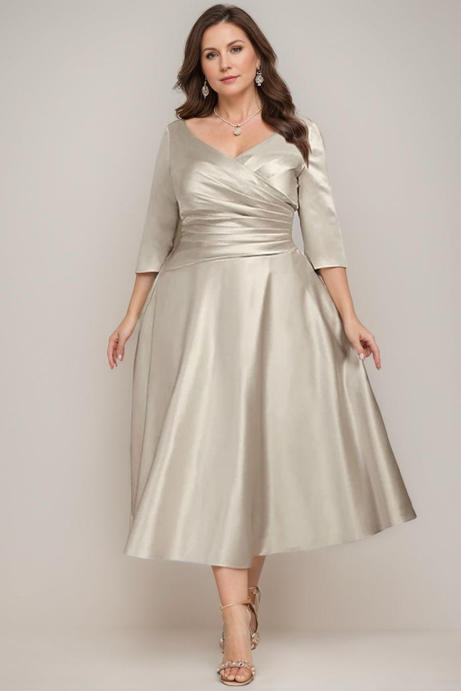 V-Neck A-Line Princess Tea-Length Dresses for the Mother of the Bride