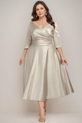 V-Neck A-Line Princess Tea-Length Dresses for the Mother of the Bride