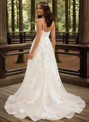 V Neck A Line/Princess Tulle Lace Wedding Dress With Appliques Lace