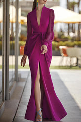 V-Neck Belted Sheath/Column Dresses for the Mother of the Bride