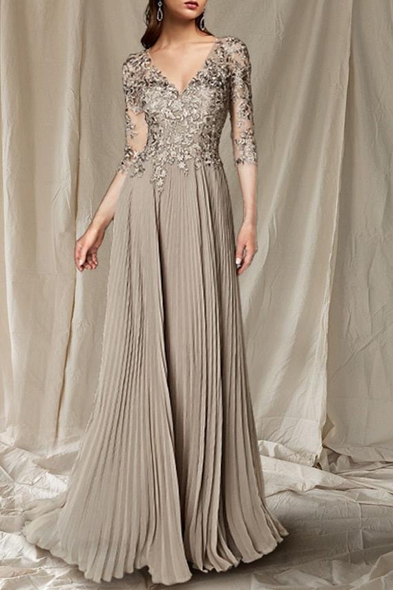 V-Neck Floor-Length A-Line Princess Gown for the Mother of the Bride