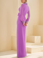 V-Neck Floor-Length Mother of the Bride Dress with Side Split & Buttons