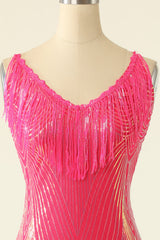 V-Neck Fuchsia Homecoming Dresses Cocktail Dresses With Fringes
