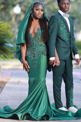 V-Neck Mermaid Prom Dress Sleeveless Beading Formal Dress