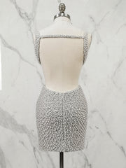 V Neck Pearl Embellished Short Homecoming Dress