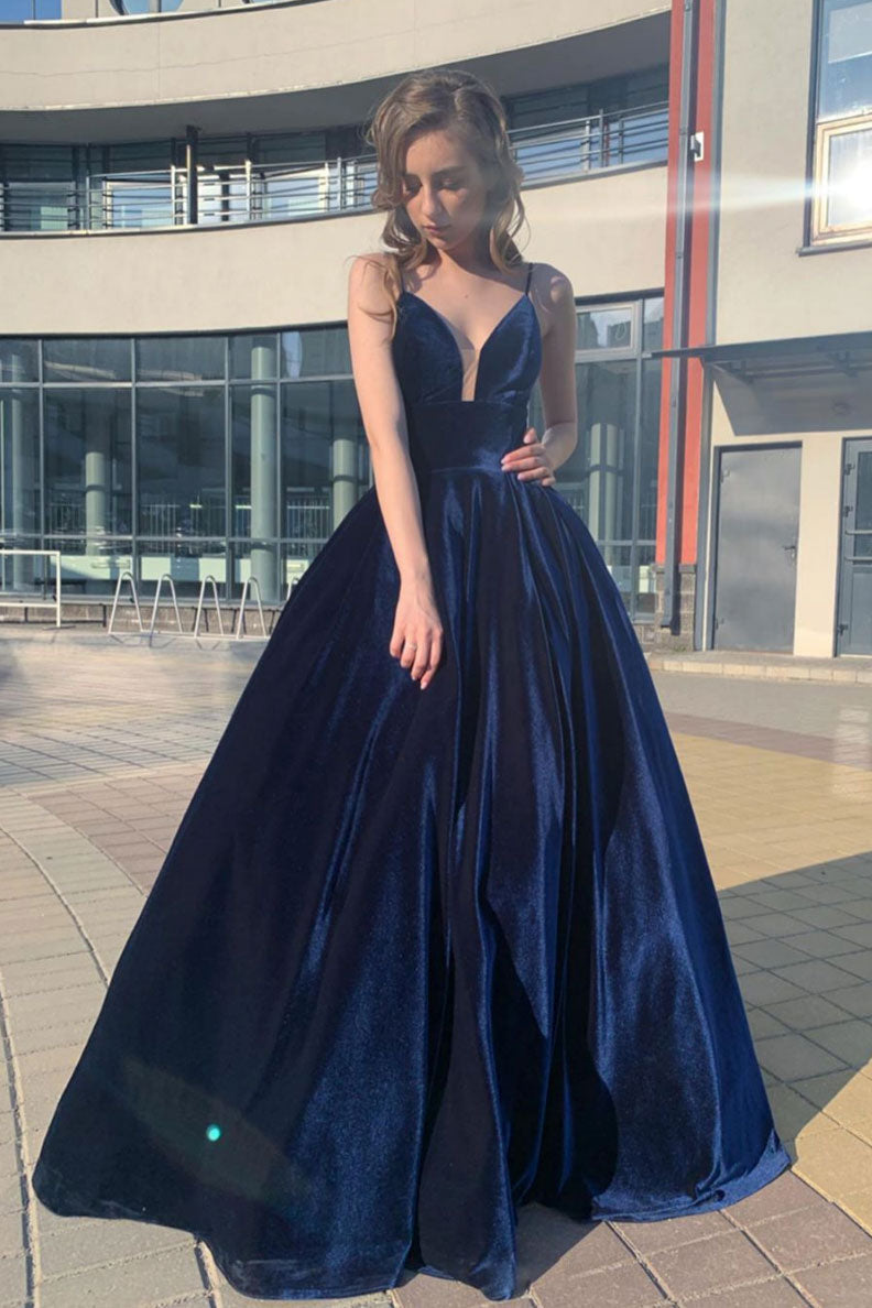 V Neck Prom Dress Blue Prom Dress Long Formal Gown Evening Dress
