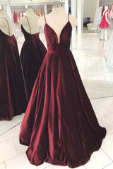 V Neck Prom Dress Burgundy Long Evening Dress