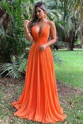 V Neck Prom Dress Chiffon Long Evening Dress