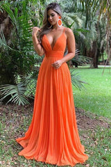V Neck Prom Dress Chiffon Long Evening Dress