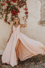 V Neck Prom Dress Chiffon Long Evening Dress